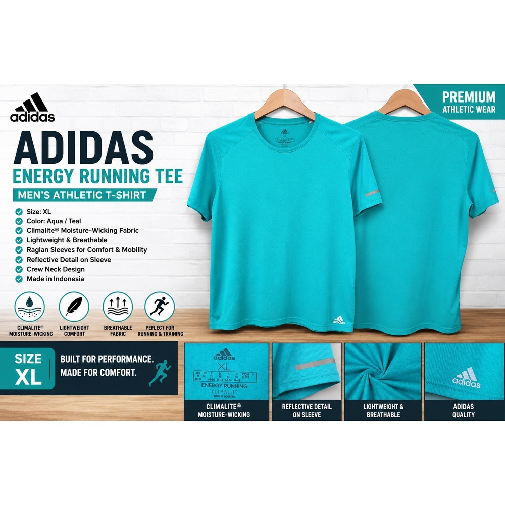 Adidas Energy Running Climalite Teal Blue Short Sleeveβ Shirt DN8657 Womens XL